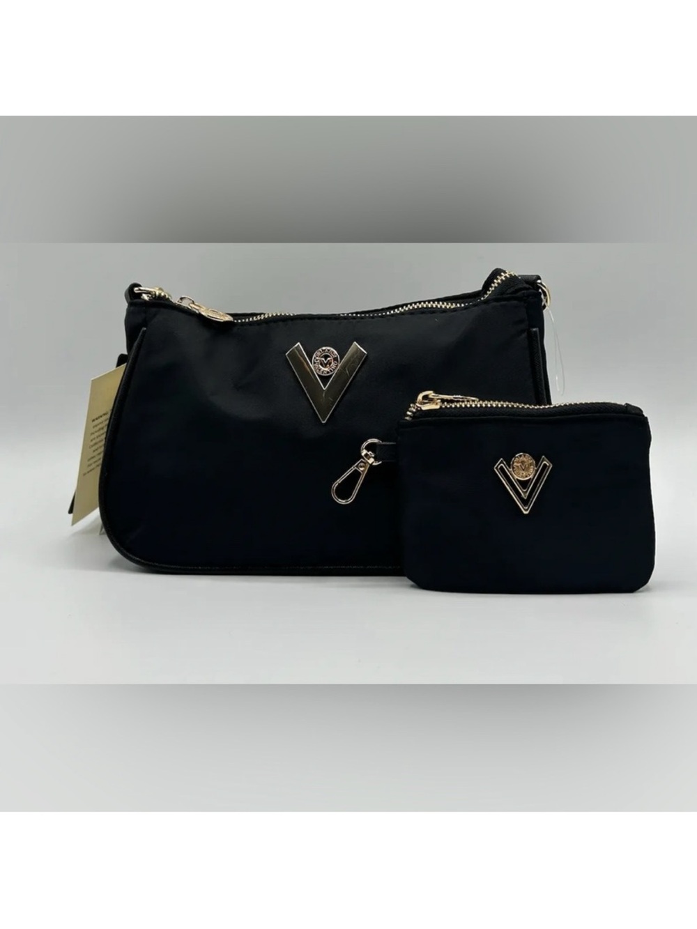 Valentino Orlandi V-Emblem Black Women’s Crossbody Bag with Coin Pouch